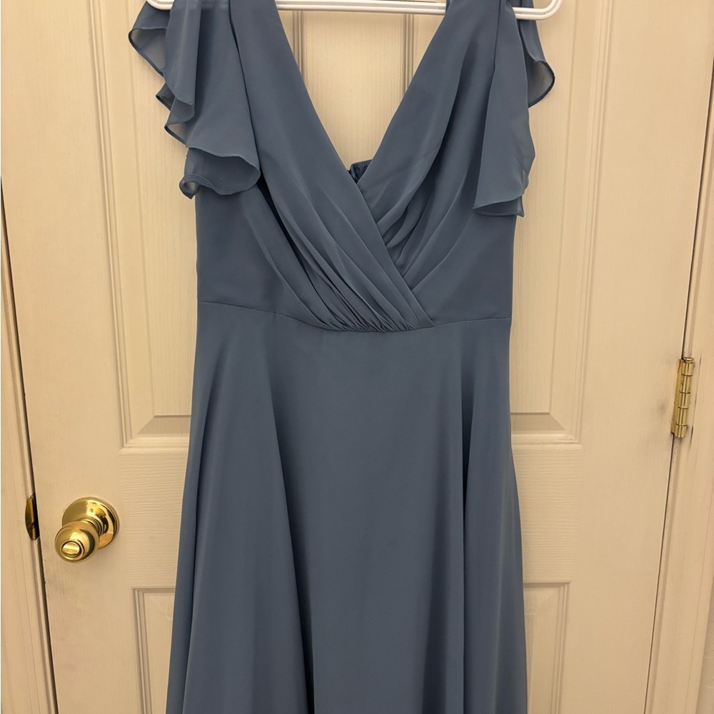 David's Bridal Slate Blue Maxi Dress